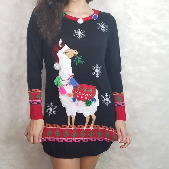 Christmas Alpaca Llama Sweater Dress Sz 